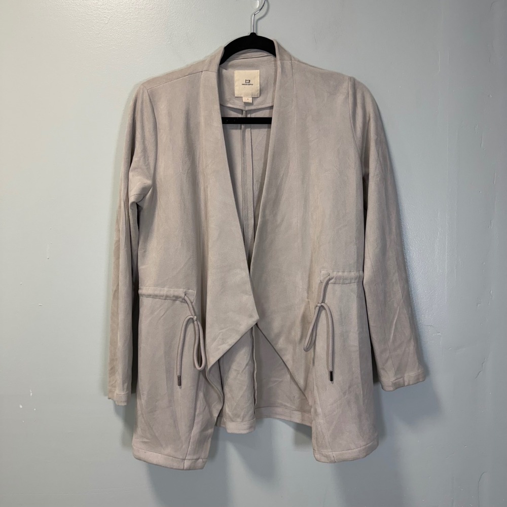 Thread Supply Malva Faux Suede Drape Front Jacket Light Grey S J1037